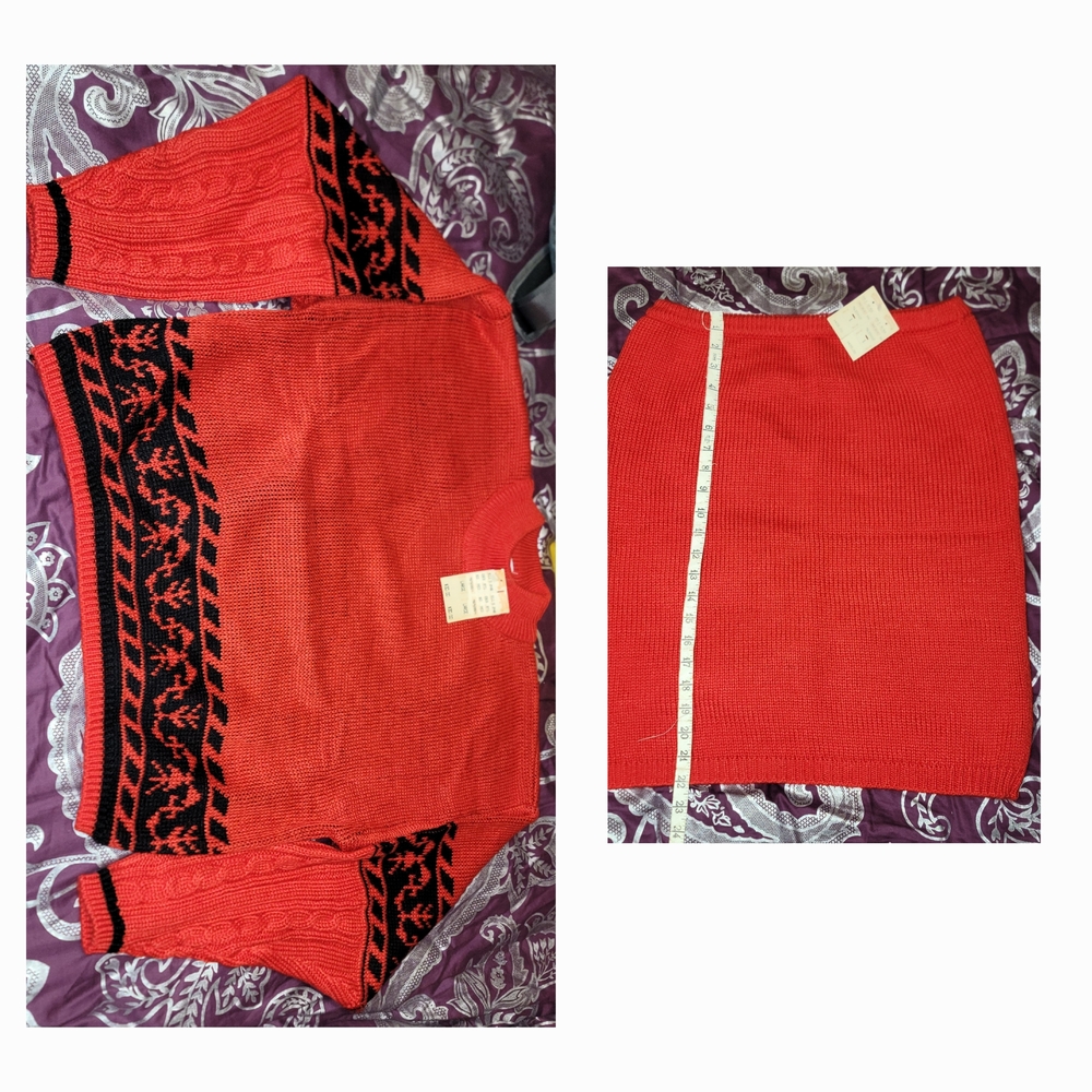 Red and Black Knit Sweater and Skirt Set